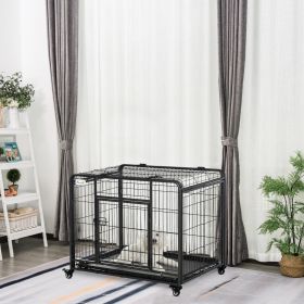 Folding Design Metal Dog Crate & Heavy Duty Kennel with Removable Tray 4 Locking Wheels 37" x 22.75" x 27.25"