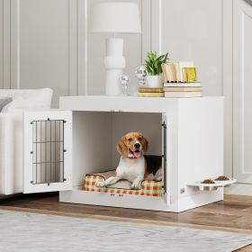 Dog Crate Furniture with 360Â° Rotatable Removable Dog Bowls