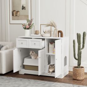 Cat Litter Box Enclosure with Drawers (Option: White-1125x530x190 mm)