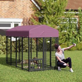Welded Wire Outdoor Dog Kennel with 360Â° Rotating & 4 Levels Adjustable Bowls (Option: Red-1445x620x290 mm)