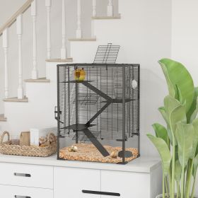 4 Tier Hamster Cage with Deep Tempered Bottom (Option: Black-890x585x330 mm)