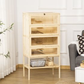 5-Tier Hamster Cage Mice Habitat Rat Habitat with Openable Top (Option: Natural Wood-1050x510x180 mm)
