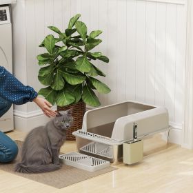 Stainless Litter Box with Scoop & Scoop Holder (Option: Light Gray-615x420x210 mm)