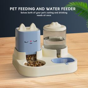 Super Cute Appearance Pet Feeding And Drinking Device, Cleverly Designed With Dry And Wet Separation, Automatic Water Addition, Universal For Cats And (Option: Bule)