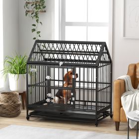 48" Heavy Duty Dog Crate with 4 Lockable Wheels (Option: Black-1260x780x220 mm)