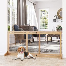72" W x 27.25" H Extra Wide Freestanding Pet Gate with Adjustable Length Dog (Option: Natural Wood-1050x745x80 mm)