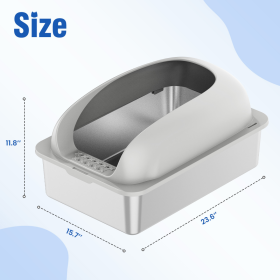 Stainless Steel Cat Litter Box With Lid, Large Cat Litter Box For Big Cats, Scoop And Mat Included (Option: Light grey)