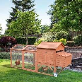96.5" Chicken Coop Hen House Poultry Cage Pen Portable with Wheels and Nesting Box (Option: Brown-1010x760x195 mm)
