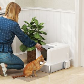 Covered Cat Litter Box with Lid (Option: White-430x250x640 mm)