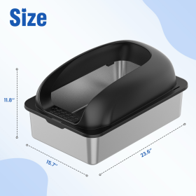 Stainless Steel Cat Litter Box With Lid, Large Cat Litter Box For Big Cats, Scoop And Mat Included (Option: Black)