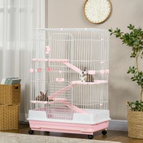 L 4-Level Small Animal Cage Rabbit Hutch with Universal Lockable Wheels (Option: Pink-864x602x305 mm)