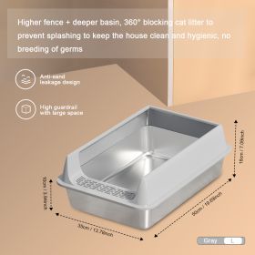 Oversized Stainless Steel Litter Box, Semi-enclosed Splash-proof And Leak-proof Design, Removable Lid, Suitable For Big Cats, And More (Option: M10-Grey)