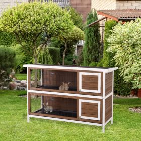 54" 2-Story Large Rabbit Hutch Bunny Cage Pet House Small Animal Habitat with Lockable Doors (Option: Coffee Brown-1470x570x220 mm)