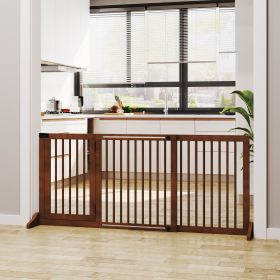 72" W x 27.25" H Extra Wide Freestanding Pet Gate with Adjustable Length Dog (Option: Brown-1160x70x760 mm)