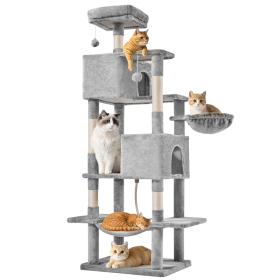 66 Inch Cat Tree Tower, Large Multi-Cat Climbing Extended Platform, Hammock, Pet House For Indoor Cats And Kittens Play (Option: Light grey)