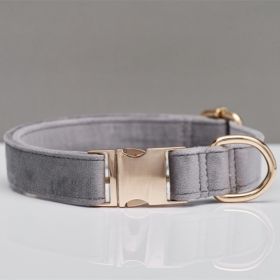 Multiple Colour Velvet Personalise Dog Collar Leash Set With Bow (Option: Grey-L)
